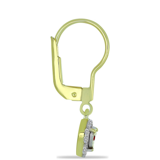 Brincos de Prata com Banho de Ouro com Diamante Vermelho e Diamante Branco