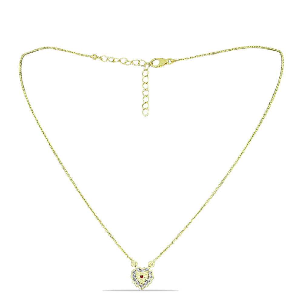 Colar de Prata com Banho de Ouro com Diamante Vermelho e Diamante Branco  Contraste: Cabeca de Veado (800)