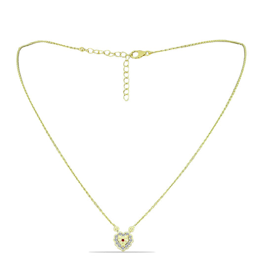 Colar de Prata com Banho de Ouro com Diamante Vermelho e Diamante Branco  Contraste: Cabeca de Veado (800)