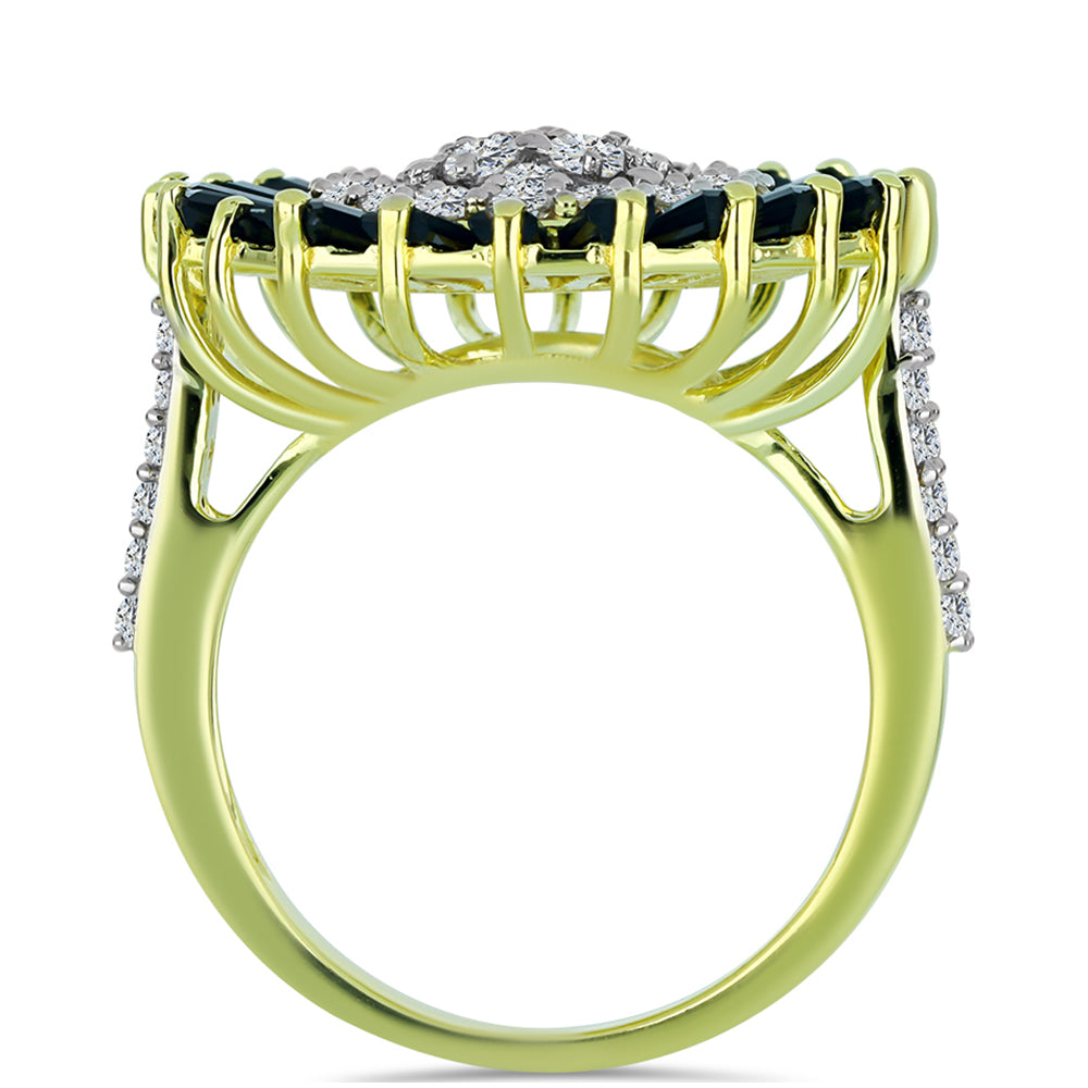 Anel de Prata com Banho de Ouro com Obsidiana e Topázio Branco  Contraste: Cabeca de Veado (800)