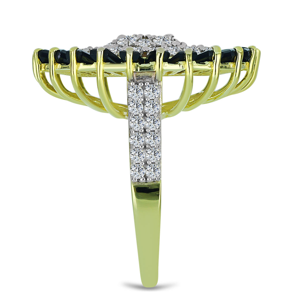 Anel de Prata com Banho de Ouro com Obsidiana e Topázio Branco  Contraste: Cabeca de Veado (800) 4 