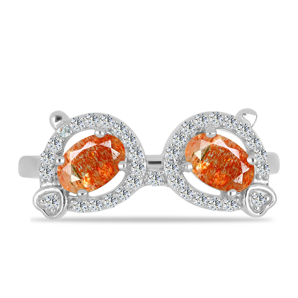 Anel de Prata com Pedra do Sol de Oregon e Topázio Branco 1 