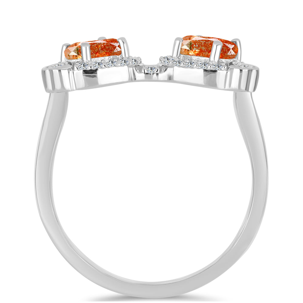 Anel de Prata com Pedra do Sol de Oregon e Topázio Branco