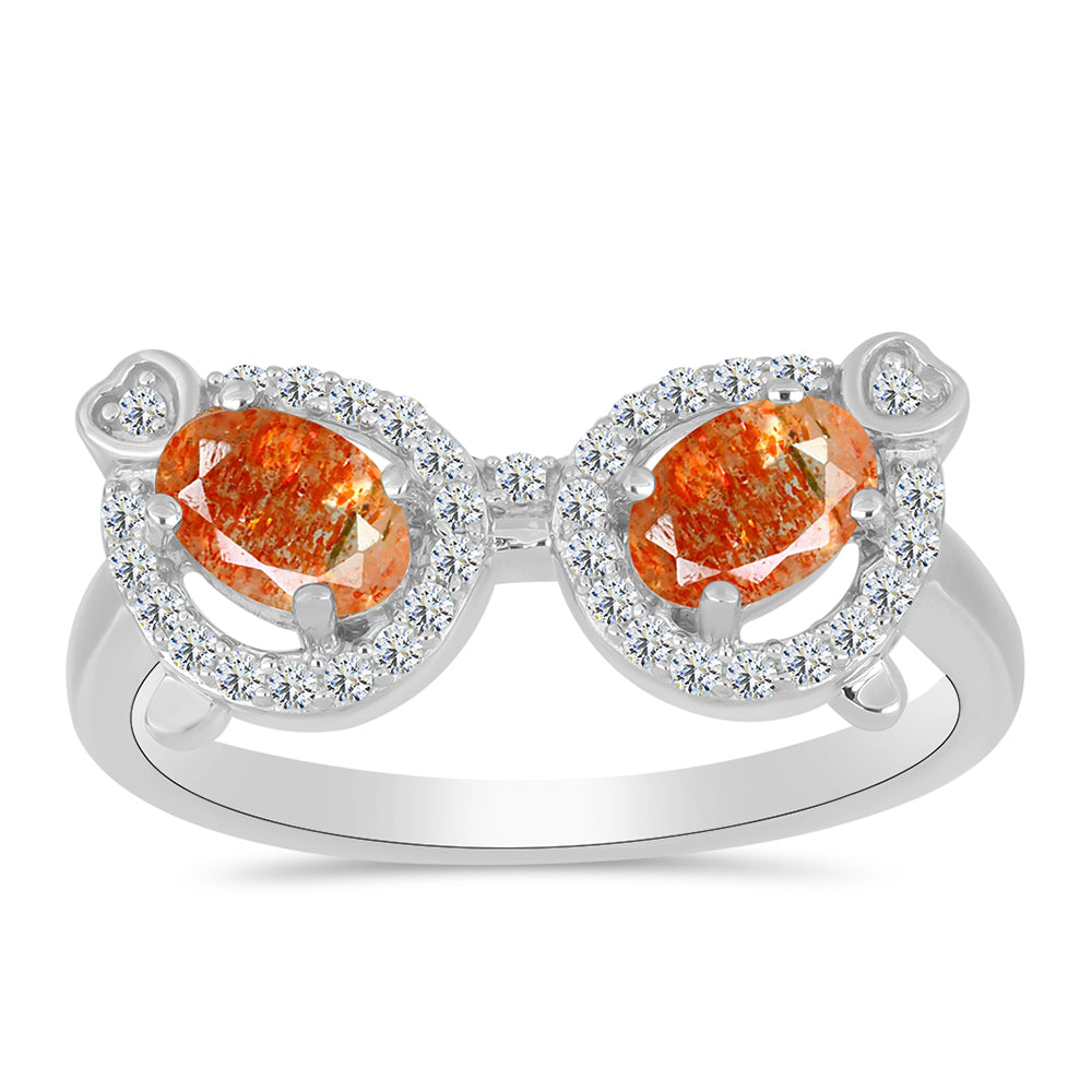 Anel de Prata com Pedra do Sol de Oregon e Topázio Branco