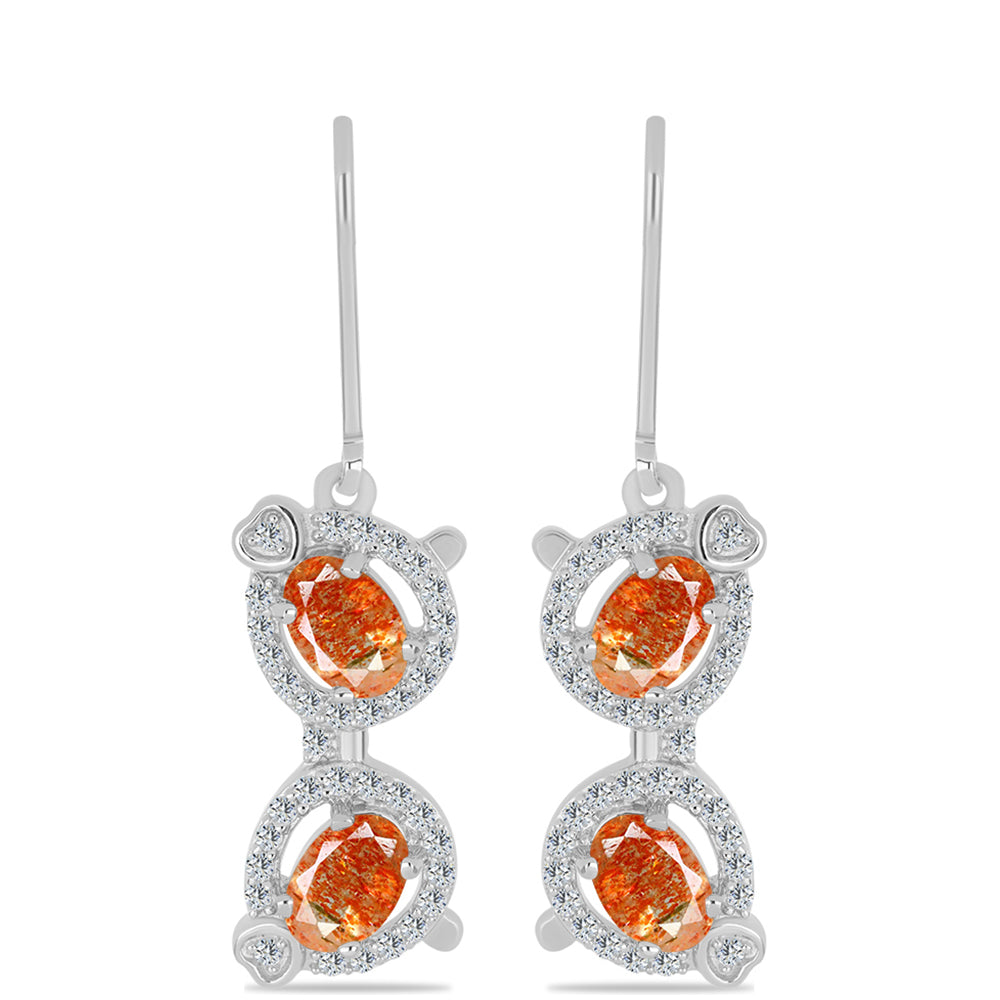 Brincos de Prata com Pedra do Sol de Oregon e Topázio Branco