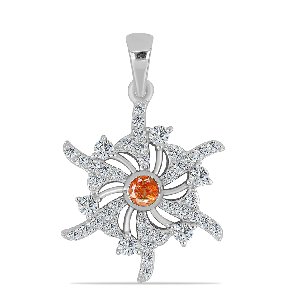 Colar de Prata com Pedra do Sol de Oregon e Topázio Branco  Contraste: Cabeca de Veado (800) 1 