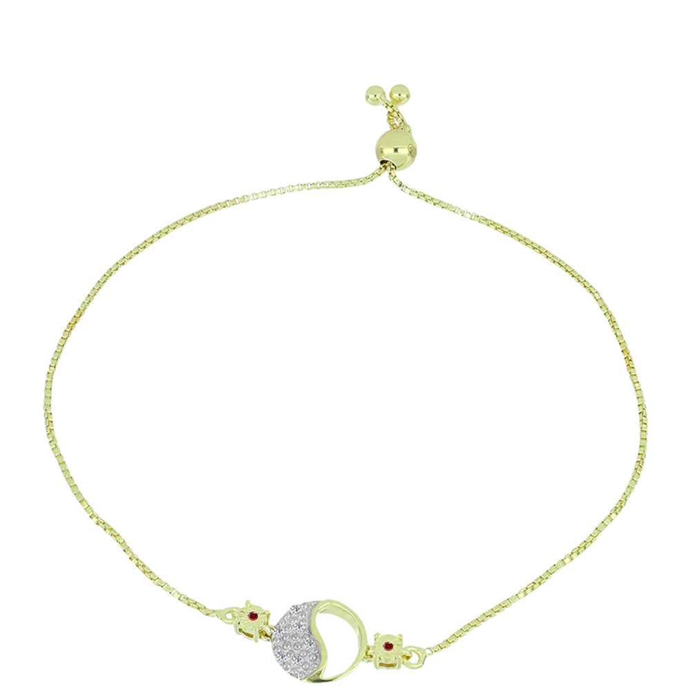 Pulseira de Prata com Banho de Ouro com Diamante Vermelho e Diamante Branco  Contraste: Cabeca de Veado (800)