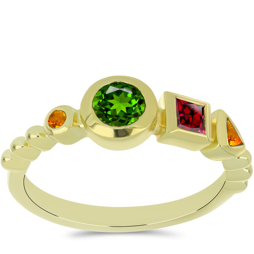 Anel de Prata com Banho de Ouro com Turmalina Chakra 1 