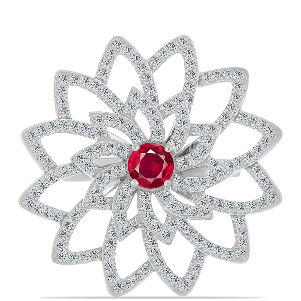 Anel de Prata com Rubi de Madagáscar e Topázio Branco  Contraste: Cabeca de Veado (800)