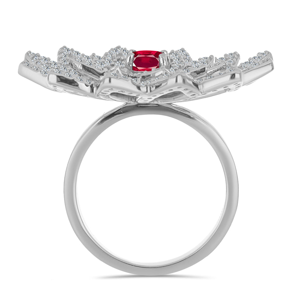 Anel de Prata com Rubi de Madagáscar e Topázio Branco  Contraste: Cabeca de Veado (800) 2 