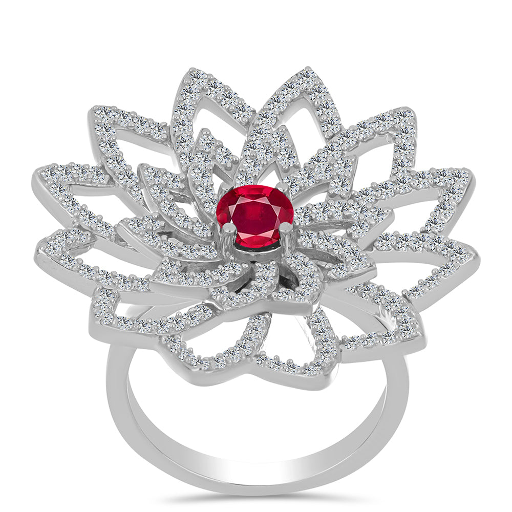 Anel de Prata com Rubi de Madagáscar e Topázio Branco  Contraste: Cabeca de Veado (800) 3 