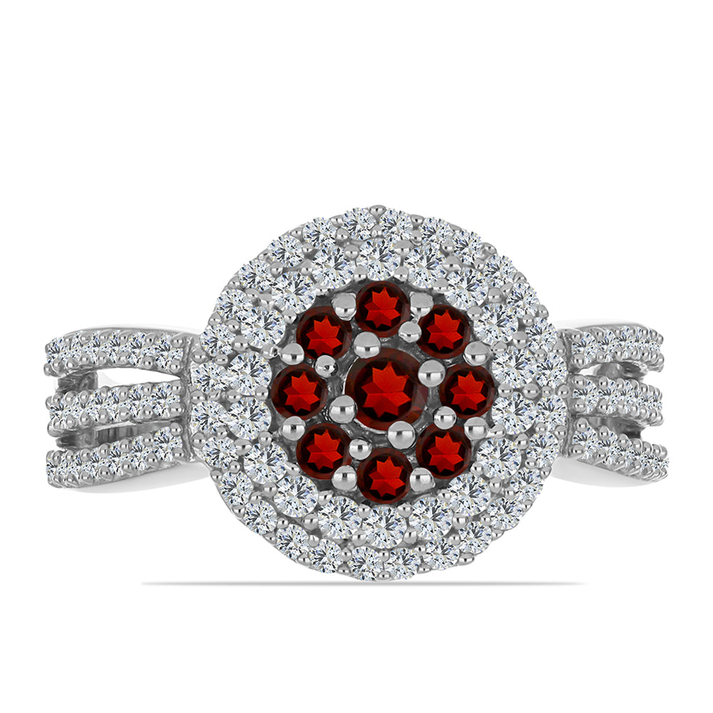 Anel de Prata com Granada de Barton e Topázio Branco  Contraste: Cabeca de Veado (800)