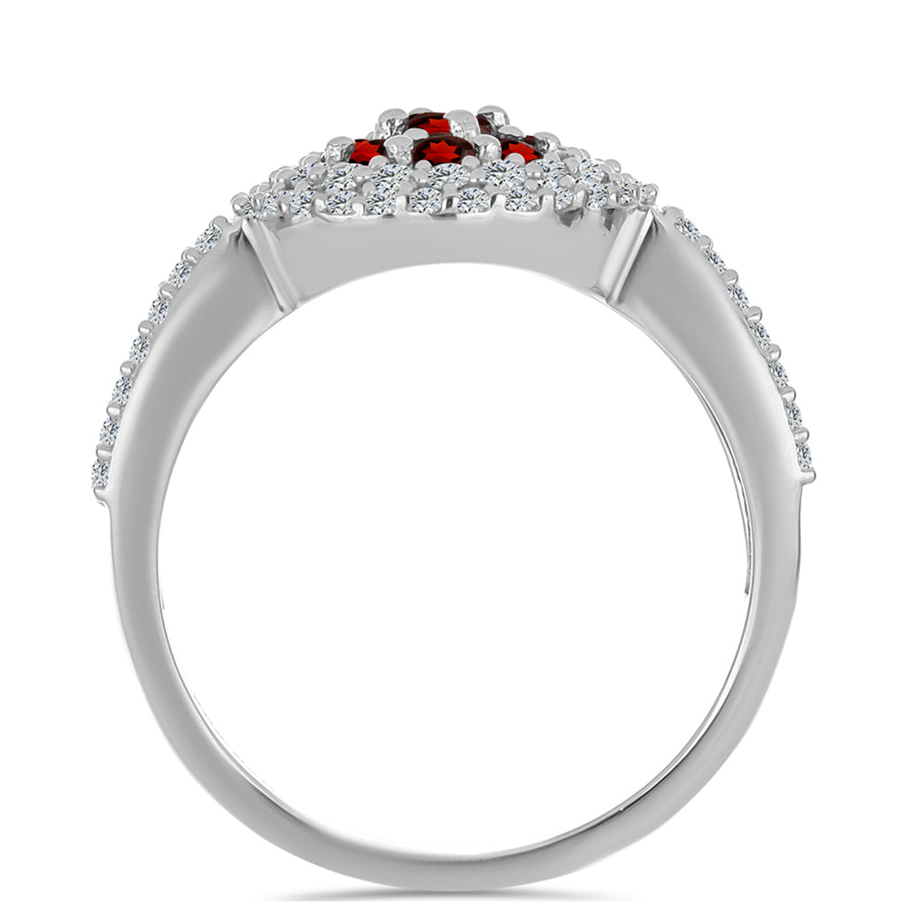 Anel de Prata com Granada de Barton e Topázio Branco  Contraste: Cabeca de Veado (800)