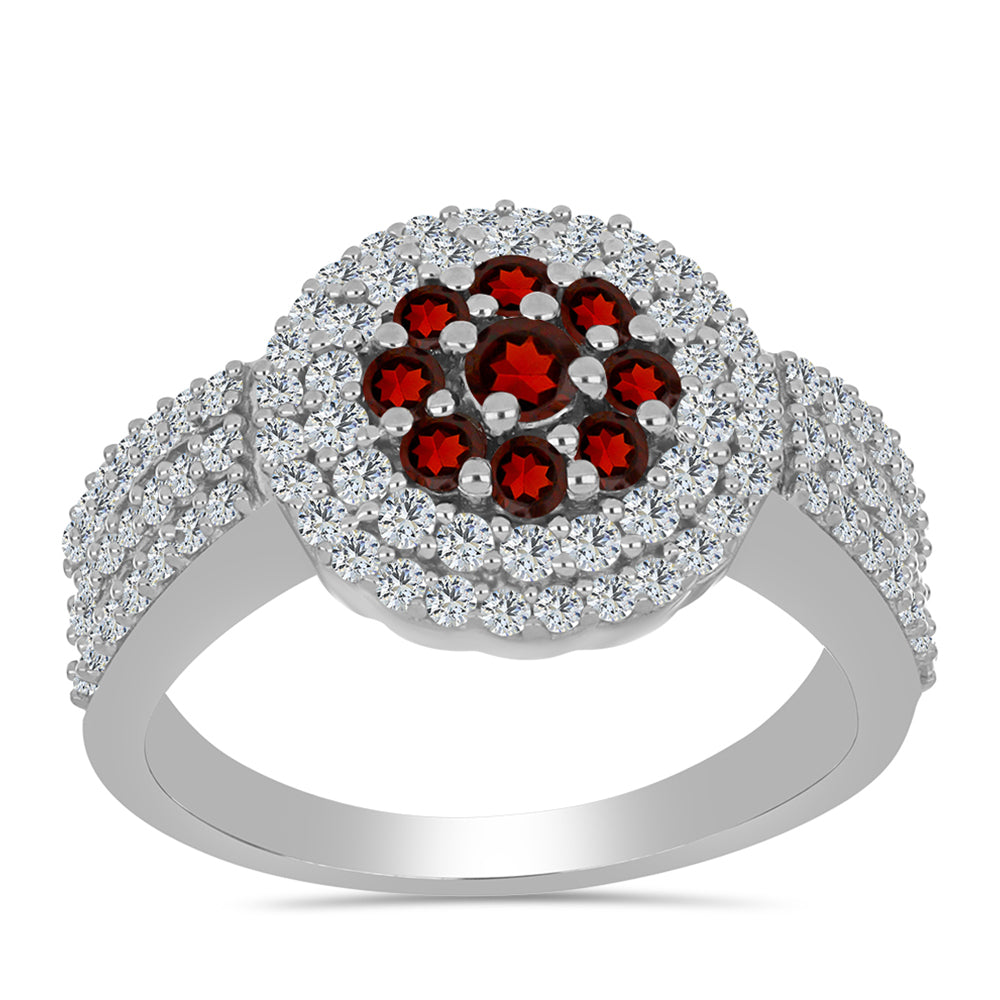 Anel de Prata com Granada de Barton e Topázio Branco  Contraste: Cabeca de Veado (800)