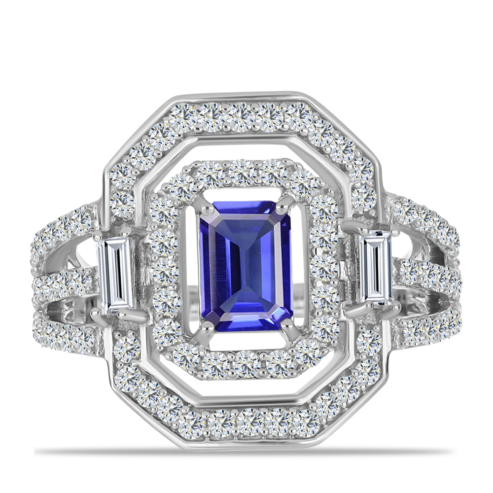 Anel de Prata com Tanzanite e Topázio Branco  Contraste: Cabeca de Veado (800)