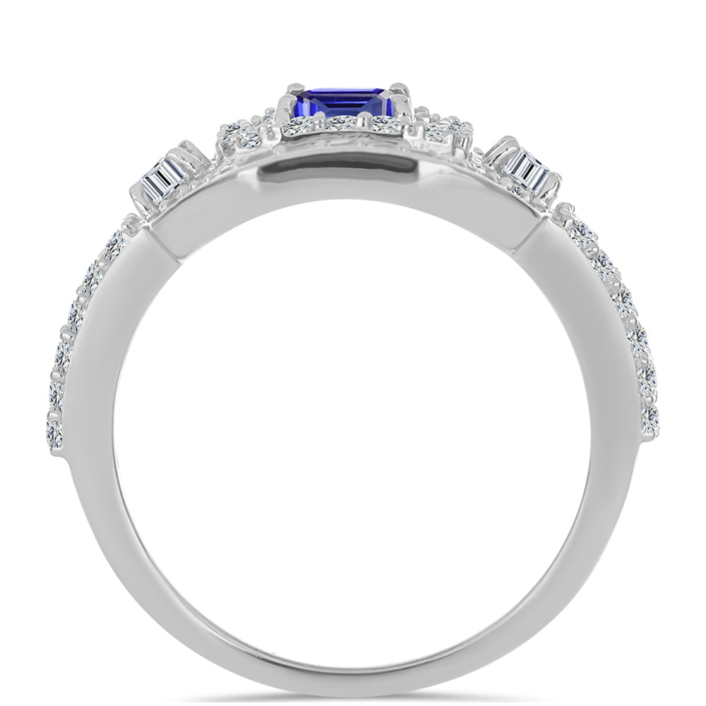 Anel de Prata com Tanzanite e Topázio Branco  Contraste: Cabeca de Veado (800)