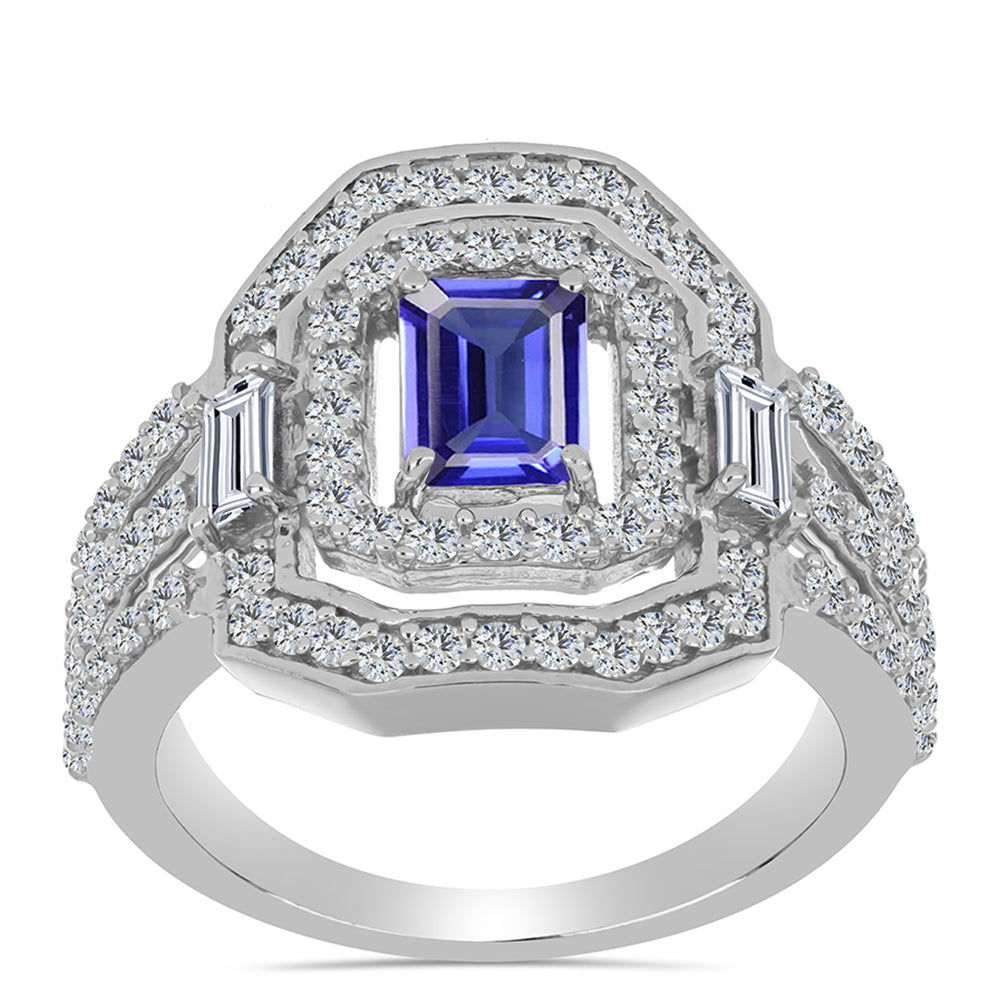 Anel de Prata com Tanzanite e Topázio Branco  Contraste: Cabeca de Veado (800)