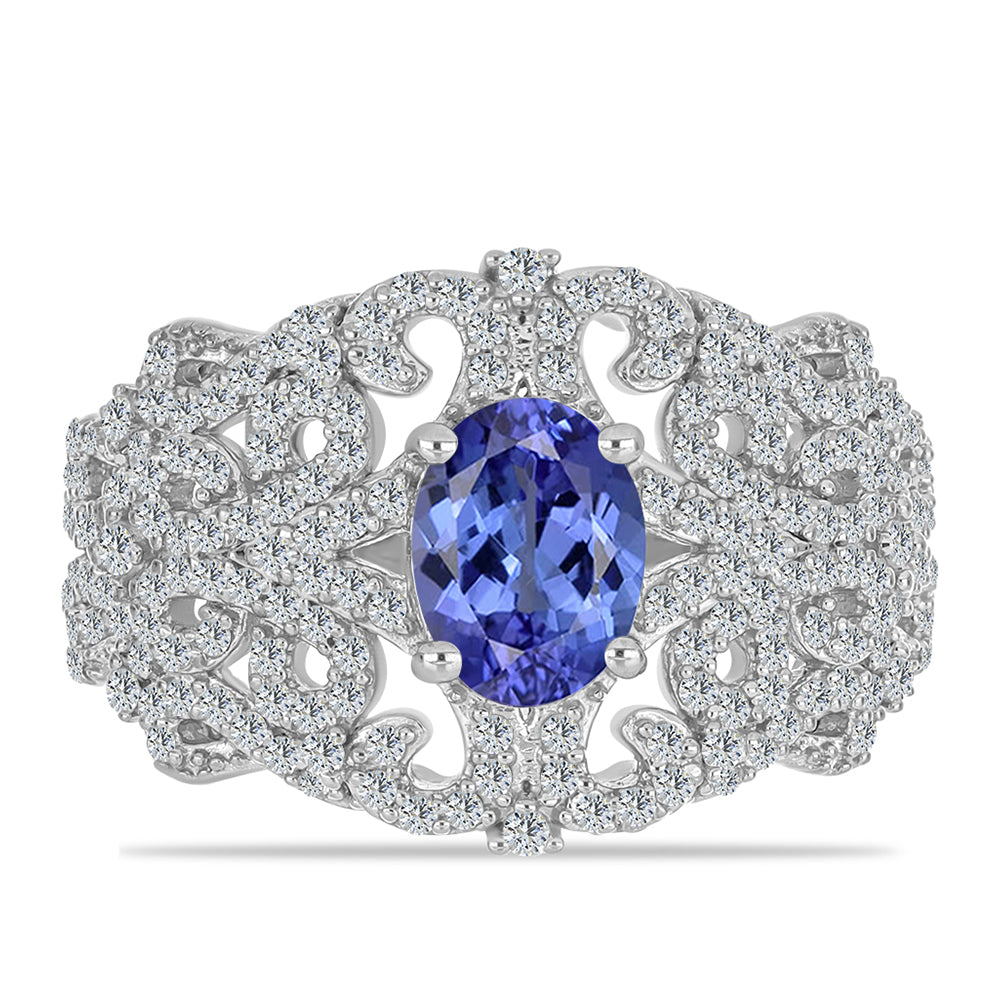 Anel de Prata com Tanzanite e Topázio Branco  Contraste: Cabeca de Veado (800) 1 