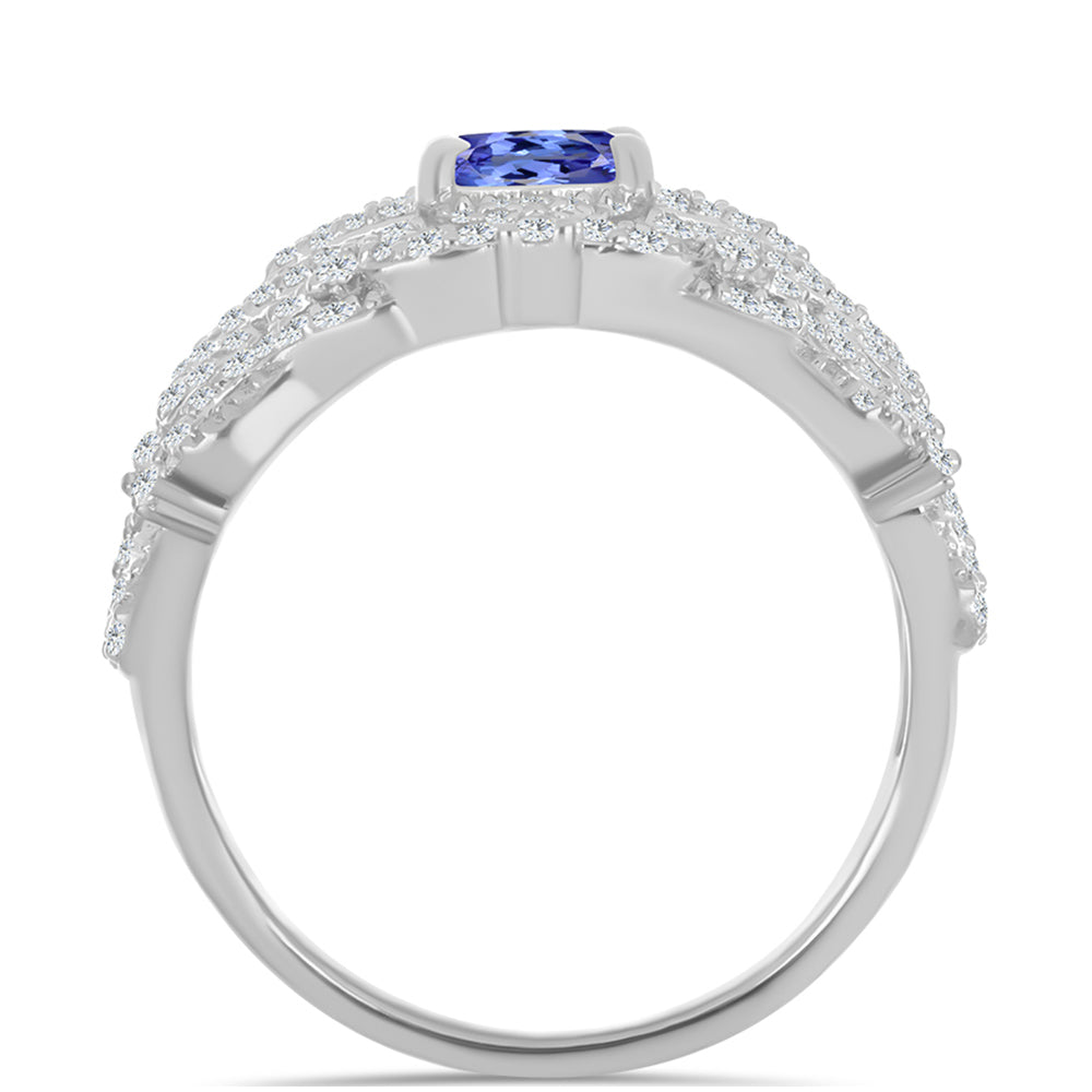 Anel de Prata com Tanzanite e Topázio Branco  Contraste: Cabeca de Veado (800)