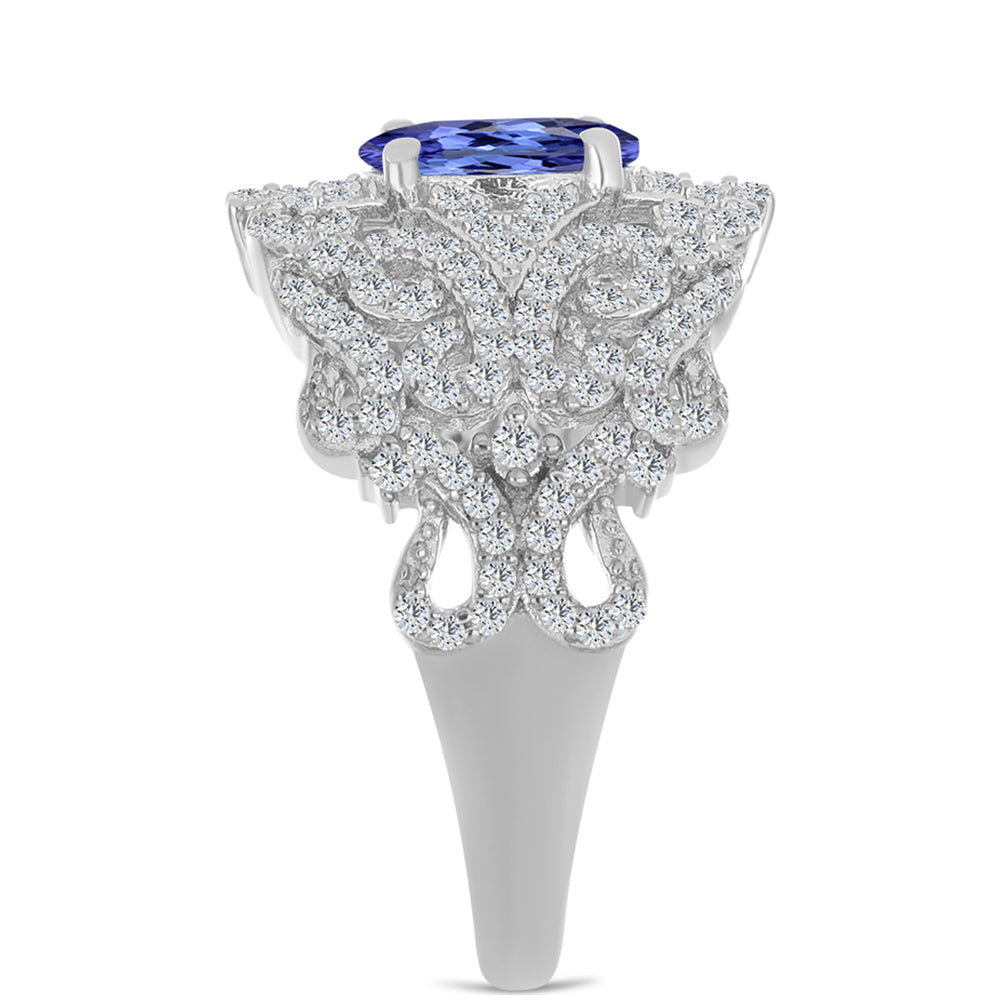 Anel de Prata com Tanzanite e Topázio Branco  Contraste: Cabeca de Veado (800)