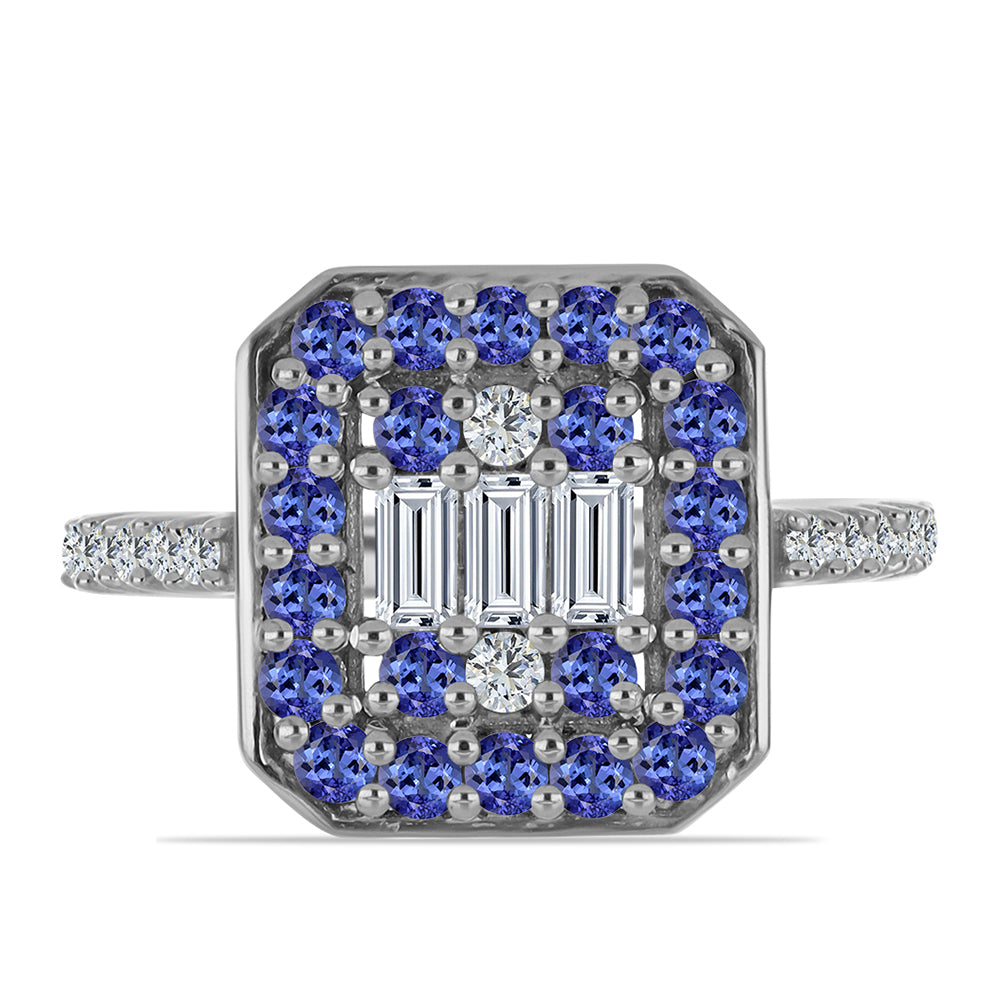 Anel de Prata com Tanzanite e Topázio Branco  Contraste: Cabeca de Veado (800)