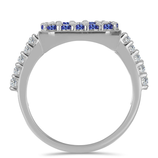 Anel de Prata com Tanzanite e Topázio Branco  Contraste: Cabeca de Veado (800)