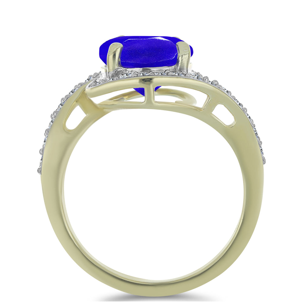 Anel de Prata com Banho de Ouro com Ágata Azul e Topázio Branco  Contraste: Cabeca de Veado (800)