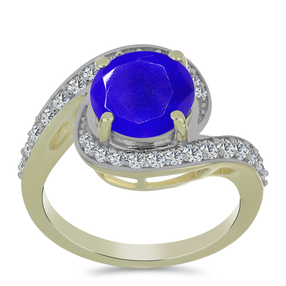 Anel de Prata com Banho de Ouro com Ágata Azul e Topázio Branco  Contraste: Cabeca de Veado (800) 3 