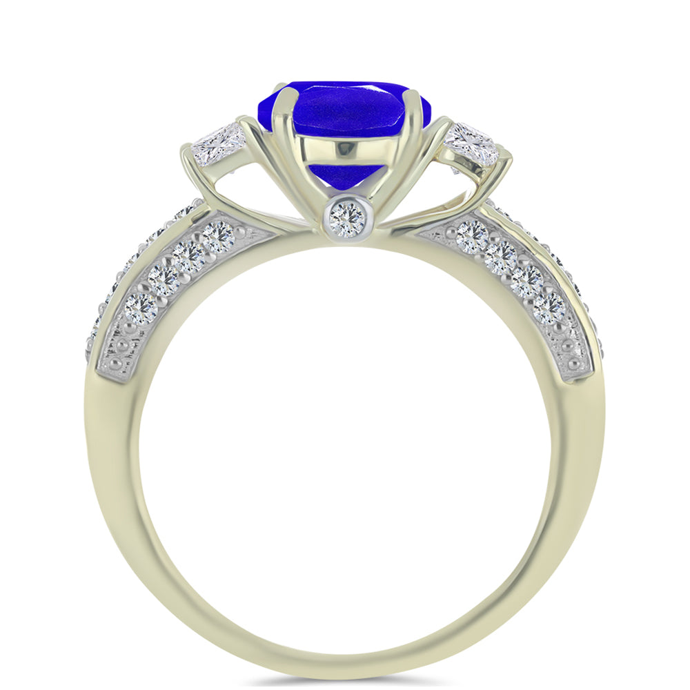 Anel de Prata com Banho de Ouro com Ágata Azul e Topázio Branco  Contraste: Cabeca de Veado (800) 3 