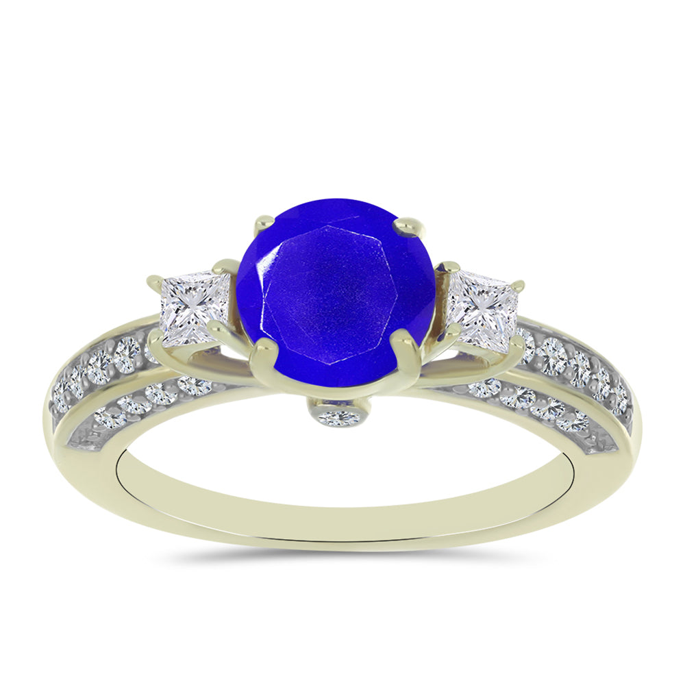 Anel de Prata com Banho de Ouro com Ágata Azul e Topázio Branco  Contraste: Cabeca de Veado (800) 1 