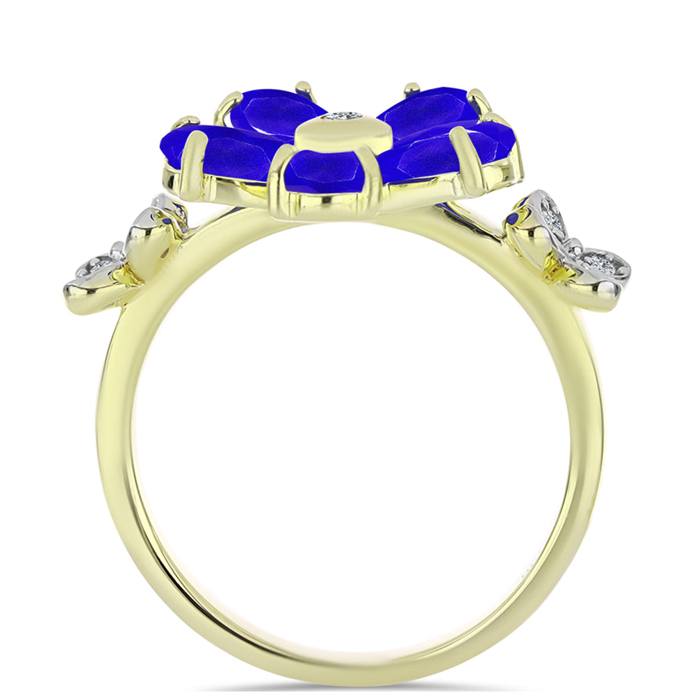 Anel de Prata com Banho de Ouro com Ágata Azul e Topázio Branco  Contraste: Cabeca de Veado (800) 2 