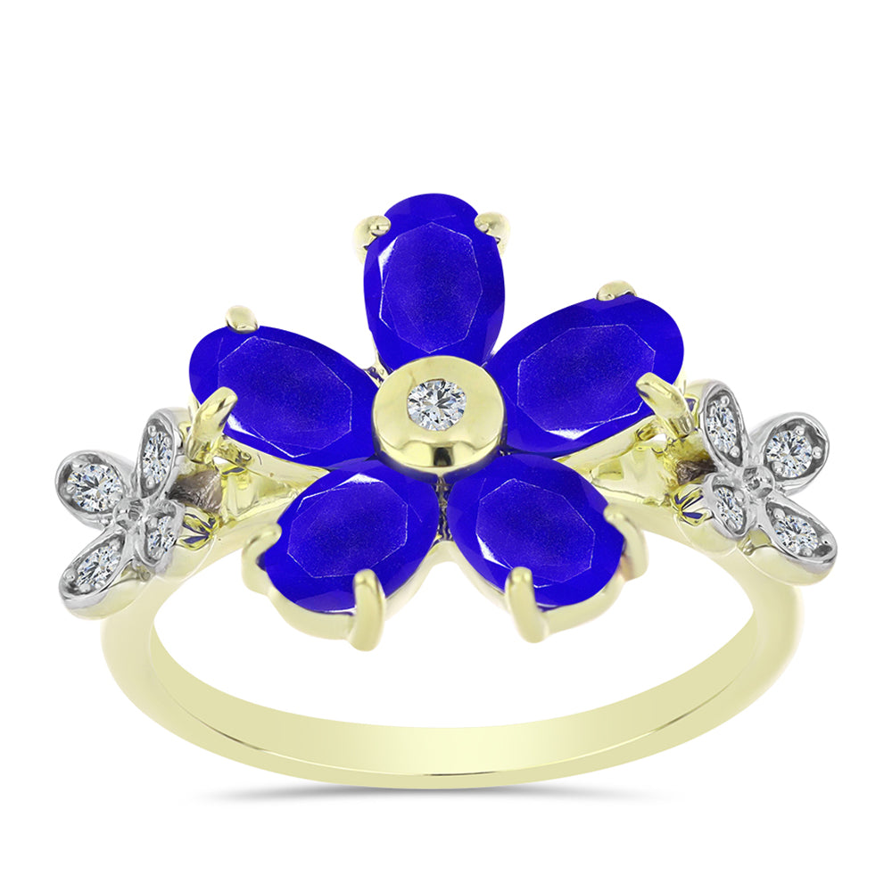 Anel de Prata com Banho de Ouro com Ágata Azul e Topázio Branco  Contraste: Cabeca de Veado (800) 3 