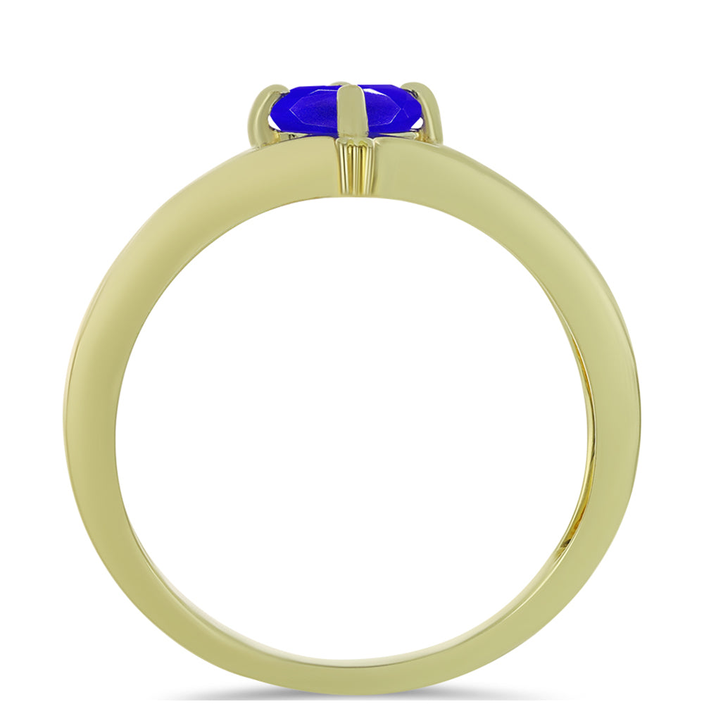 Anel de Prata com Banho de Ouro com Ágata Azul