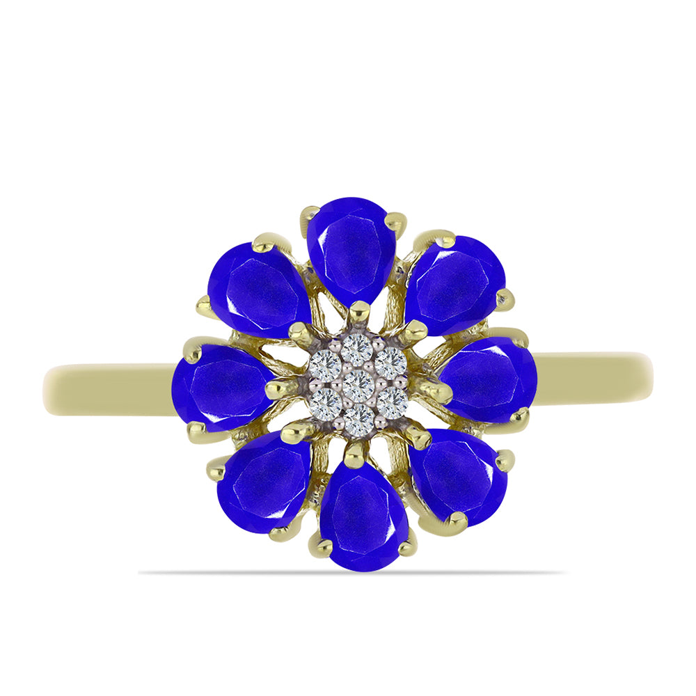 Anel de Prata com Banho de Ouro com Ágata Azul e Topázio Branco 1 