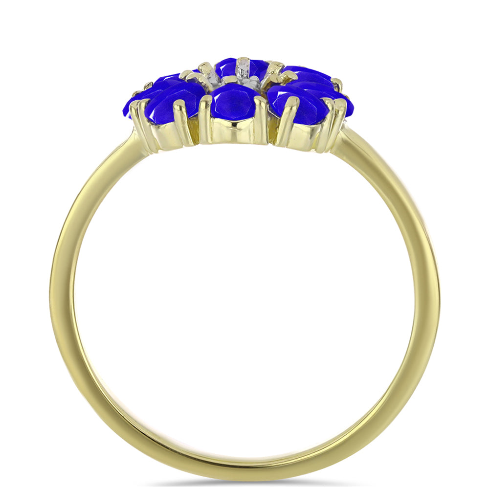 Anel de Prata com Banho de Ouro com Ágata Azul e Topázio Branco 2 