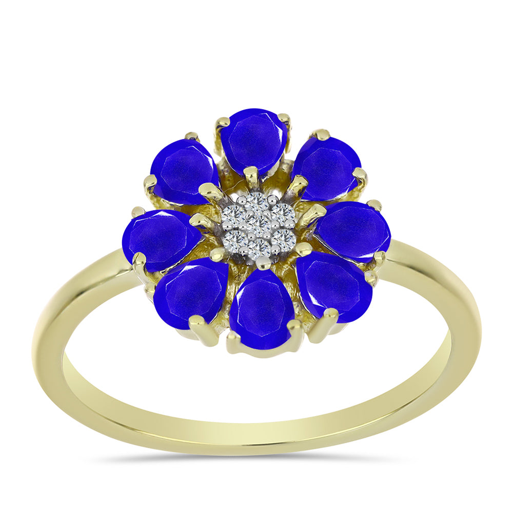 Anel de Prata com Banho de Ouro com Ágata Azul e Topázio Branco