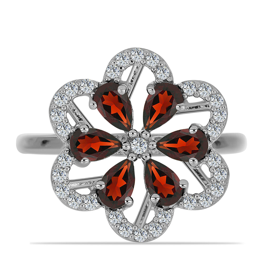 Anel de Prata com Granada de Barton e Topázio Branco  Contraste: Cabeca de Veado (800)