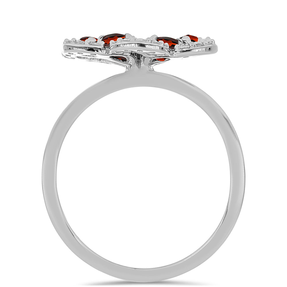 Anel de Prata com Granada de Barton e Topázio Branco  Contraste: Cabeca de Veado (800)