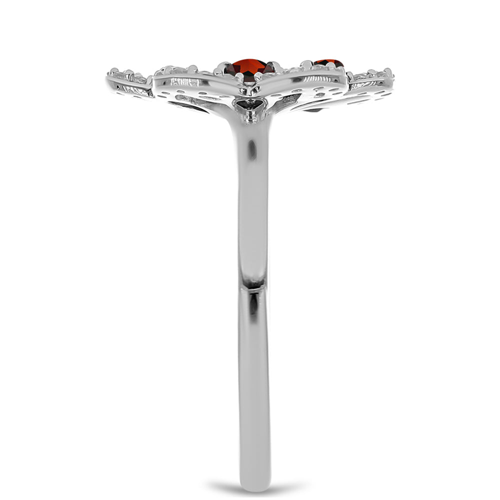 Anel de Prata com Granada de Barton e Topázio Branco  Contraste: Cabeca de Veado (800) 4 