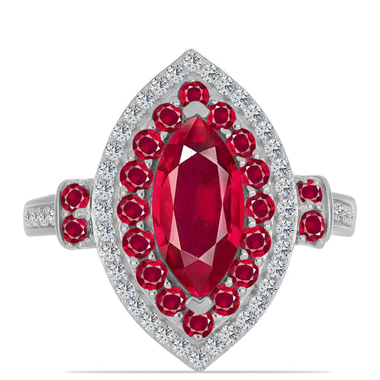 Anel de Prata com Rubi de Madagáscar e Topázio Branco  Contraste: Cabeca de Veado (800)