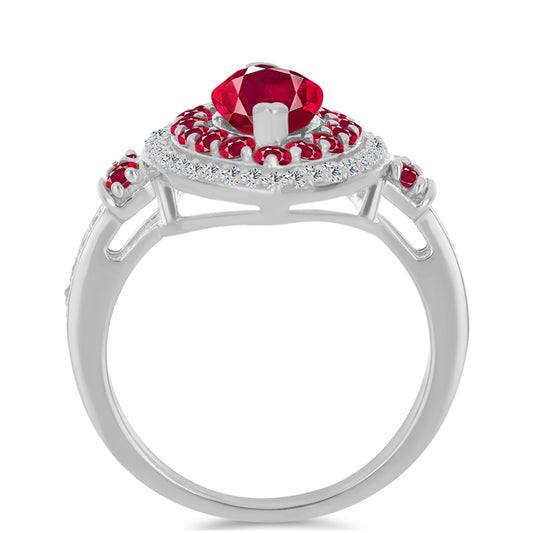 Anel de Prata com Rubi de Madagáscar e Topázio Branco  Contraste: Cabeca de Veado (800)