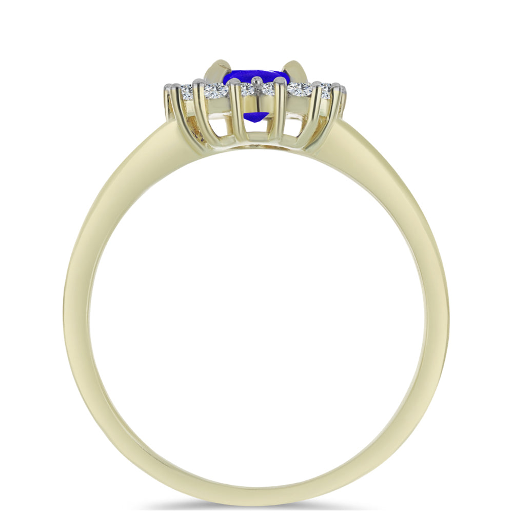 Anel de Prata com Banho de Ouro com Ágata Azul e Topázio Branco