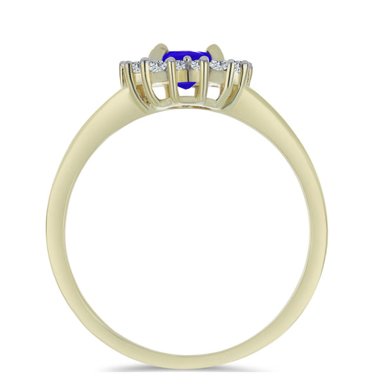 Anel de Prata com Banho de Ouro com Ágata Azul e Topázio Branco