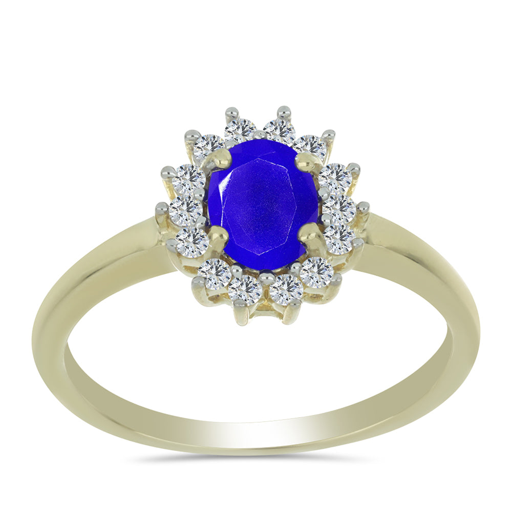 Anel de Prata com Banho de Ouro com Ágata Azul e Topázio Branco