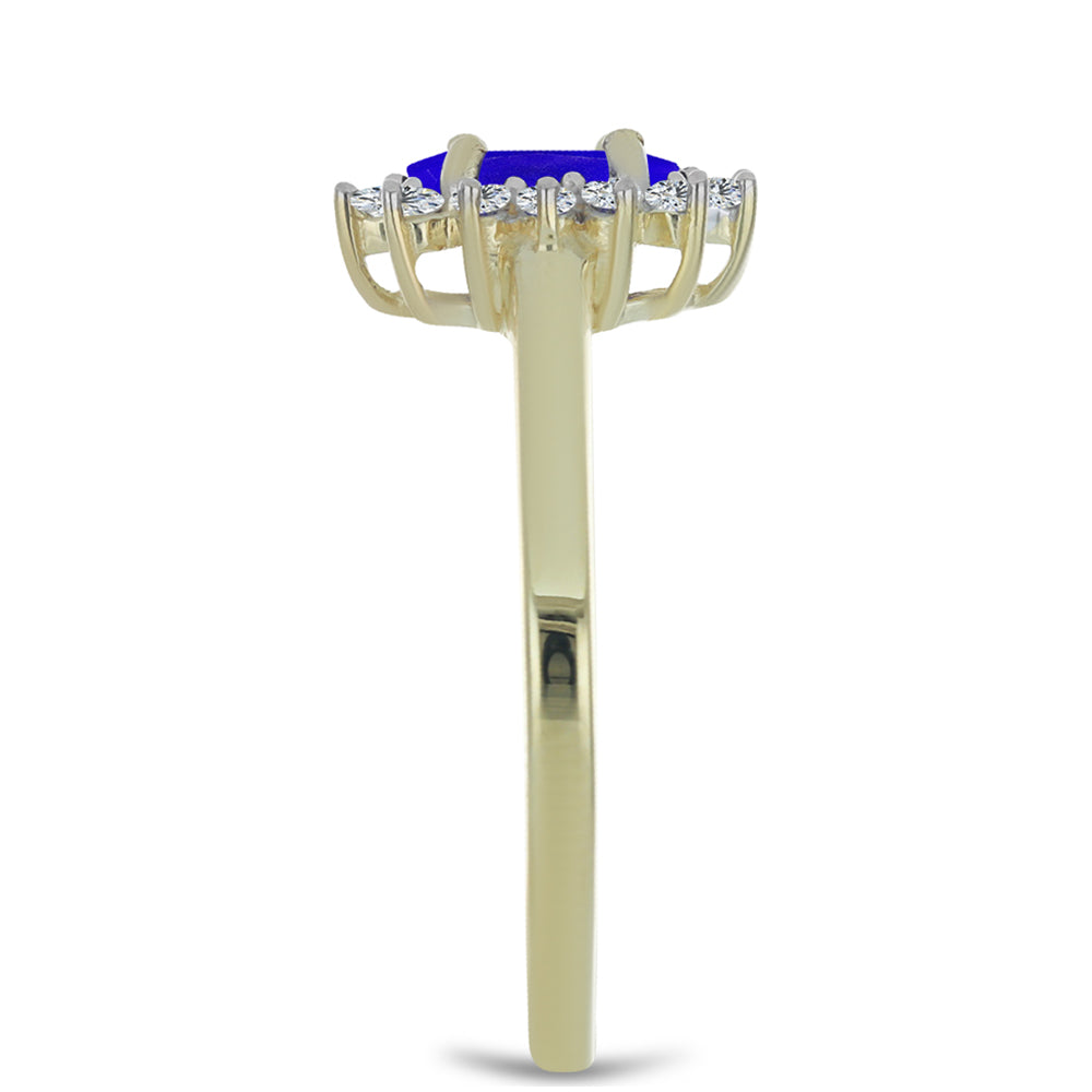 Anel de Prata com Banho de Ouro com Ágata Azul e Topázio Branco 4 