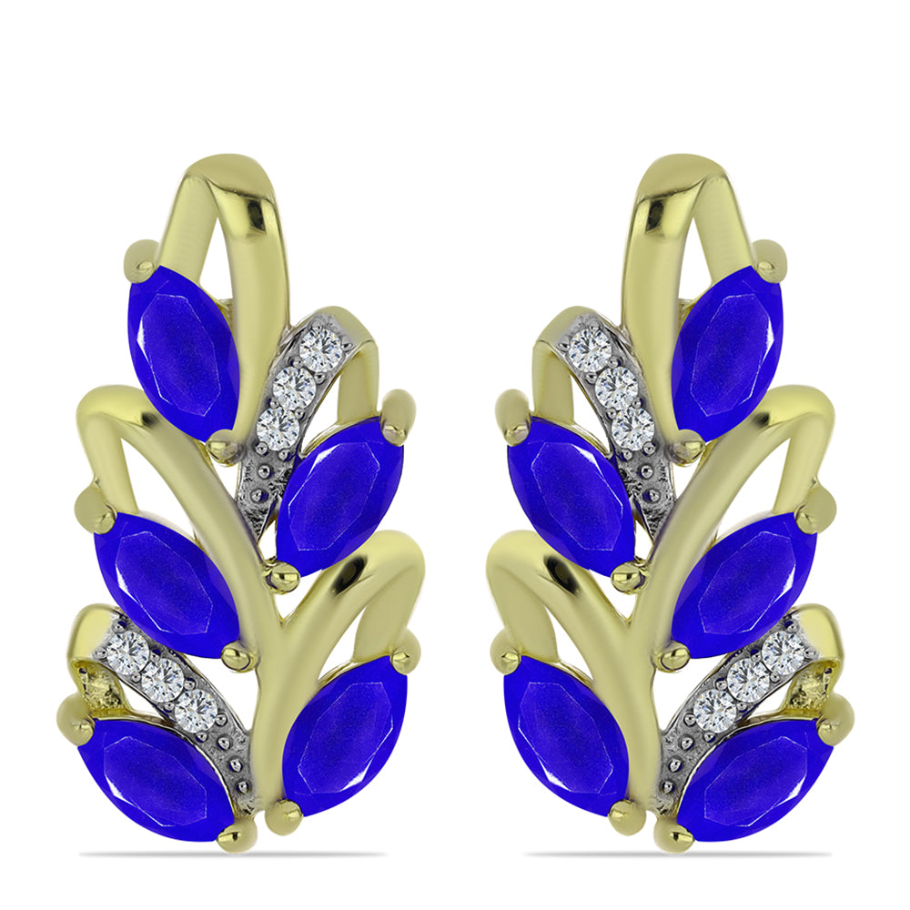 Brincos de Prata com Banho de Ouro com Ágata Azul e Topázio Branco 1 