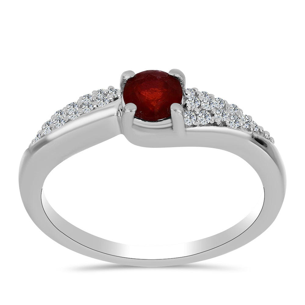 Anel de Prata com Rubi de Madagáscar e Topázio Branco 3 