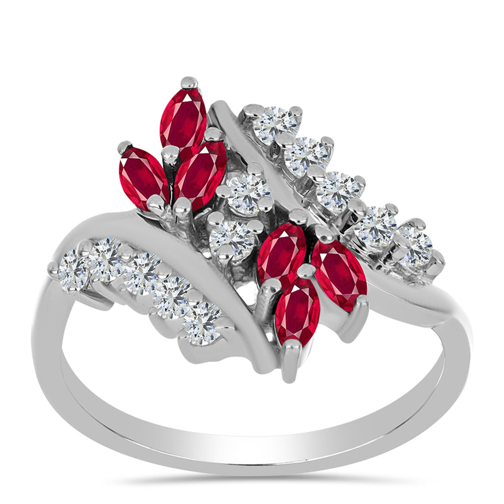 Anel de Prata com Rubi de Madagáscar e Topázio Branco  Contraste: Cabeca de Veado (800) 3 