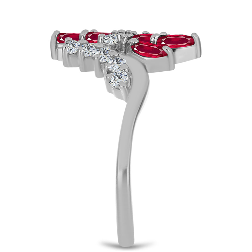 Anel de Prata com Rubi de Madagáscar e Topázio Branco  Contraste: Cabeca de Veado (800)