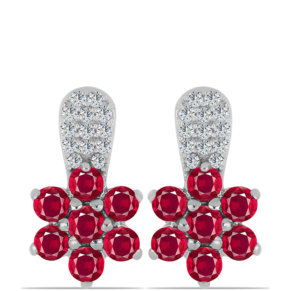 Brincos de Prata com Rubi de Madagáscar e Topázio Branco